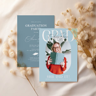 Modern Oval Photo & Signature Graduation Party Invitation
