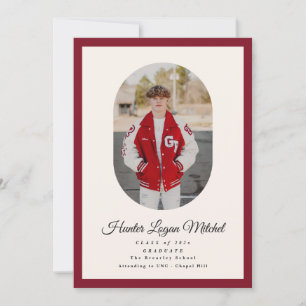 Modern Oval Red High School Photo Graduation Invitation