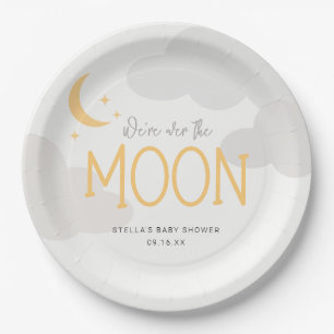 Modern Over The Moon Baby Shower Paper Plate