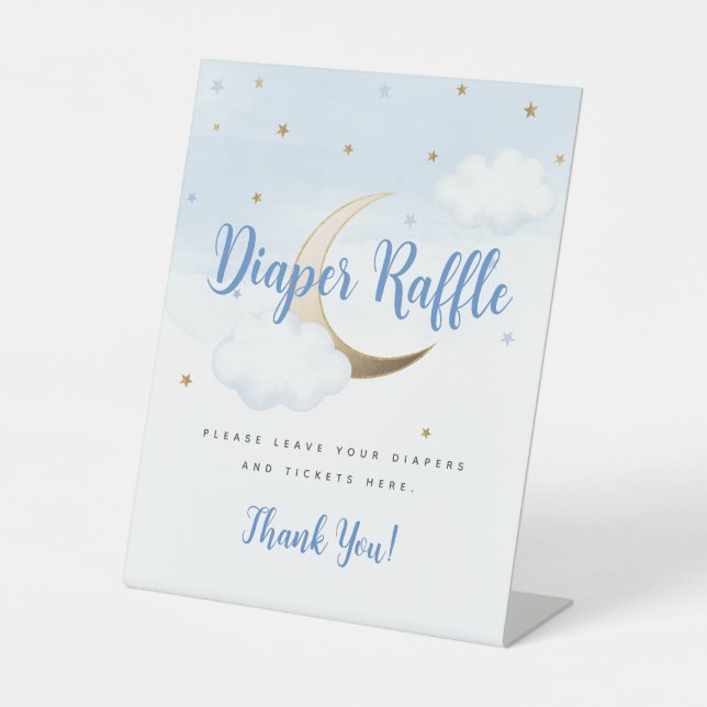Modern Over the Moon Diaper Raffle Pedestal Sign (Front)