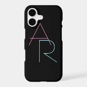 Modern Overlapping Initials Pink Turquoise Black