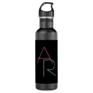 Modern Overlapping Initials   Pink Turquoise Black 710 Ml Water Bottle