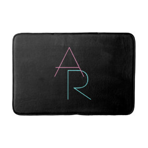 Modern Overlapping Initials   Pink Turquoise Black Bath Mat