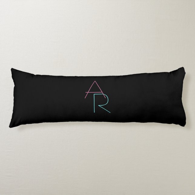 Modern Overlapping Initials | Pink Turquoise Black Body Pillow (Front)