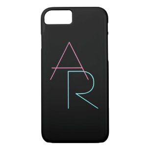 Modern Overlapping Initials   Pink Turquoise Black Case-Mate iPhone Case