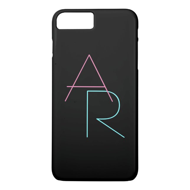 Modern Overlapping Initials | Pink Turquoise Black Case-Mate iPhone Case (Back)