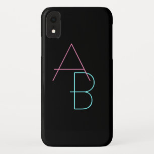 Modern Overlapping Initials Pink Turquoise Black iPhone XR Case
