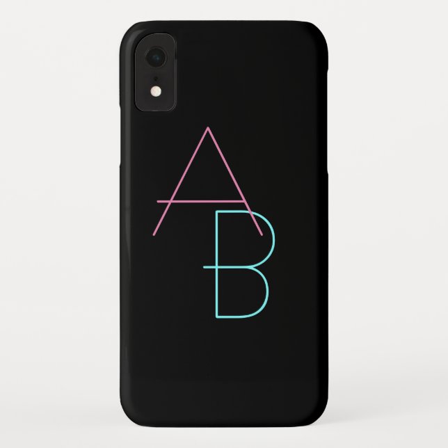 Modern Overlapping Initials | Pink Turquoise Black Case-Mate iPhone Case (Back)