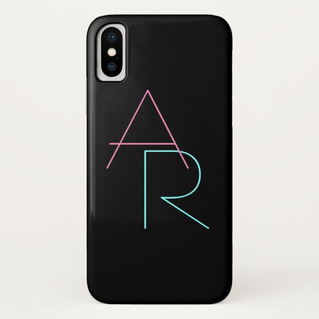 Modern Overlapping Initials | Pink Turquoise Black Case-Mate iPhone Case (Back)