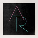 Modern Overlapping Initials | Pink Turquoise Black Jigsaw Puzzle<br><div class="desc">Cool,  modern overlapping initials.</div>