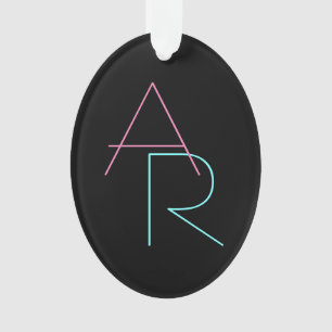 Modern Overlapping Initials Pink Turquoise Black Ornament