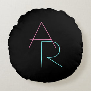 Modern Overlapping Initials Pink Turquoise Black Round Pillow