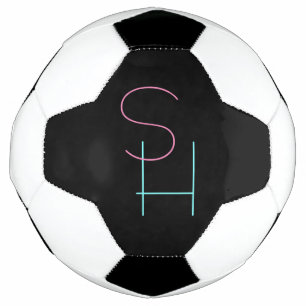 Modern Overlapping Initials   Pink Turquoise Black Soccer Ball