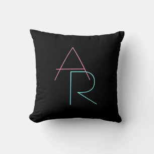 Modern Overlapping Initials Pink Turquoise Black Throw Pillow
