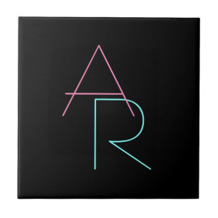 Modern Overlapping Initials   Pink Turquoise Black Tile