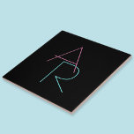 Modern Overlapping Initials | Pink Turquoise Black Tile<br><div class="desc">Cool,  modern overlapping initials.</div>