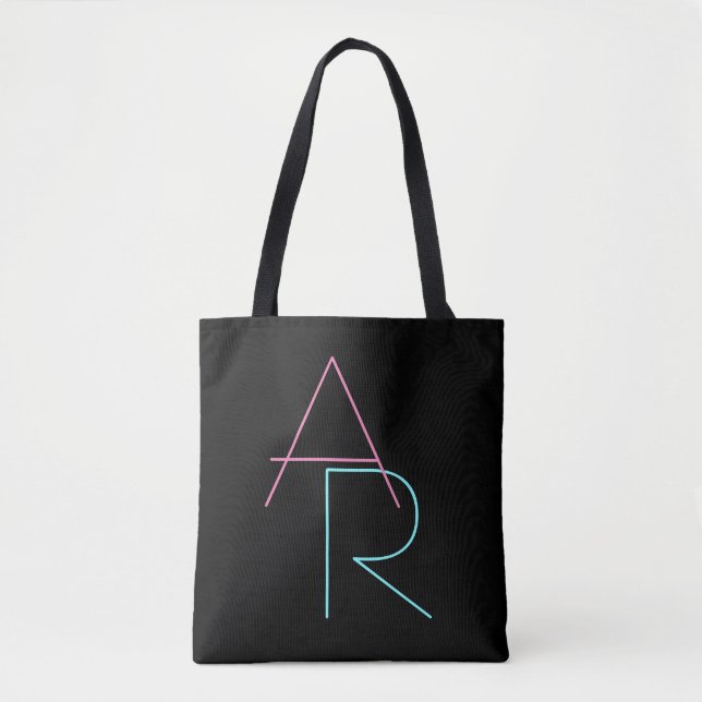 Modern Overlapping Initials | Pink Turquoise Black Tote Bag (Front)