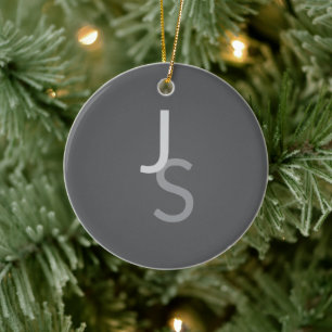 Modern Overlapping Monogrammed Initials   Grey Ceramic Ornament