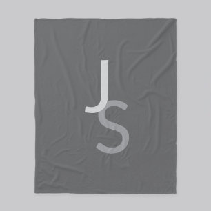 Modern Overlapping Monogrammed Initials   Grey Fleece Blanket