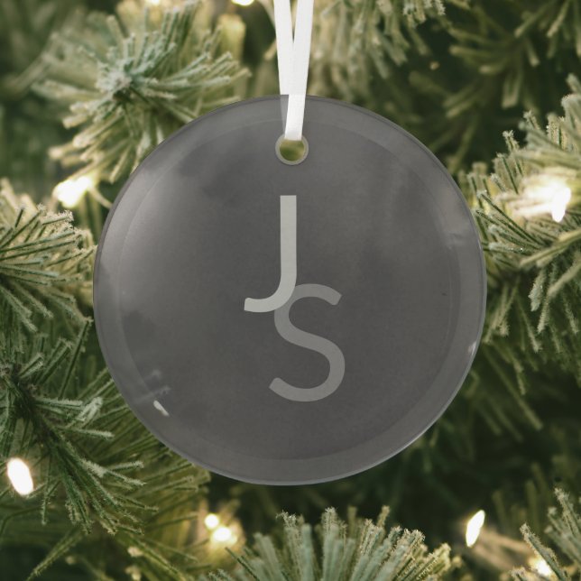 Modern Overlapping Monogrammed Initials | Grey Glass Ornament (Insitu)