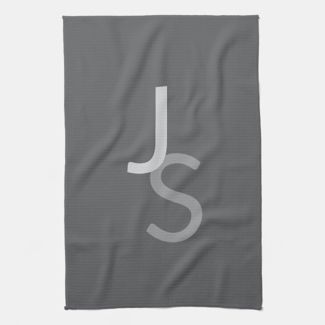 Modern Overlapping Monogrammed Initials | Grey Kitchen Towel (Vertical)