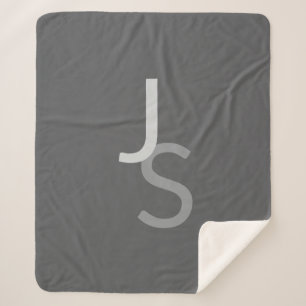 Modern Overlapping Monogrammed Initials Grey Sherpa Blanket