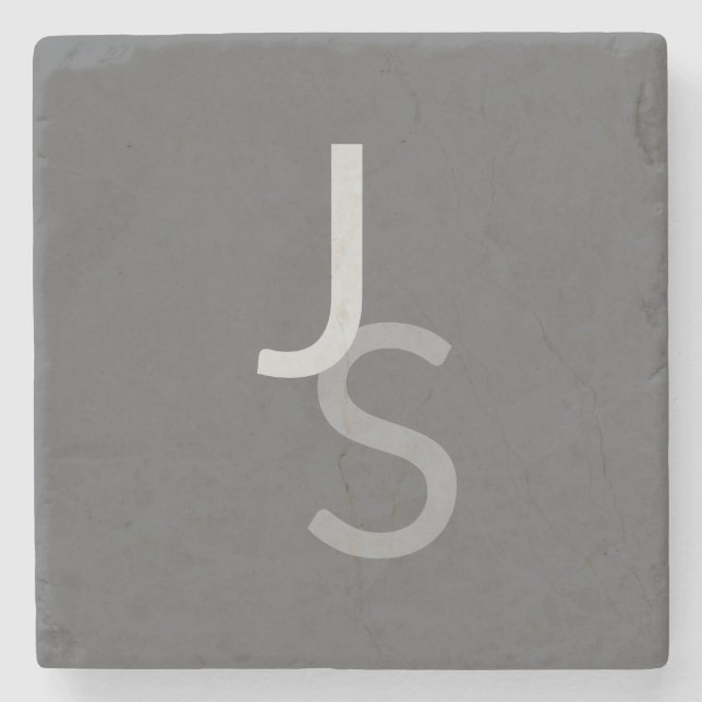 Modern Overlapping Monogrammed Initials | Grey Stone Coaster (Front)