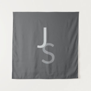 Modern Overlapping Monogrammed Initials Grey Tapestry