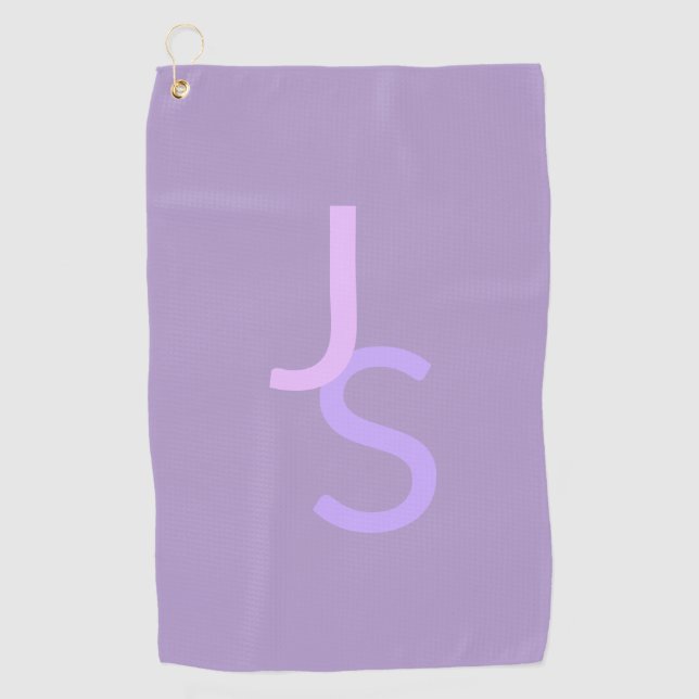 Modern Overlapping Monogrammed Initials | Purple Golf Towel (Front)