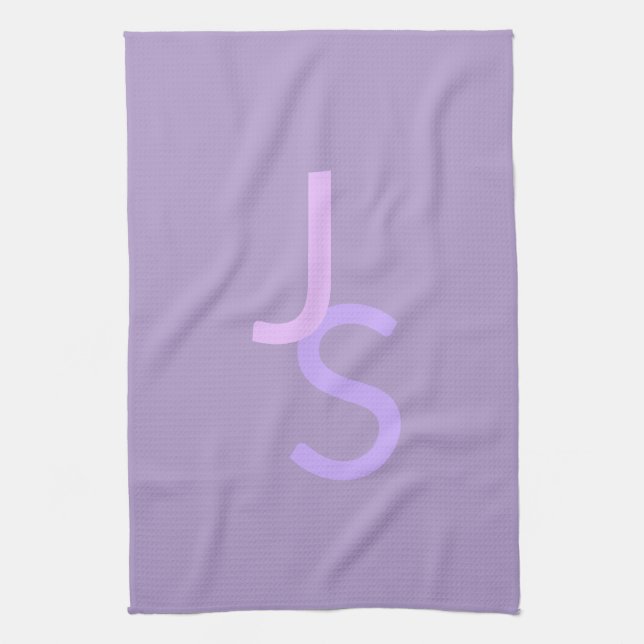 Modern Overlapping Monogrammed Initials | Purple Kitchen Towel (Vertical)