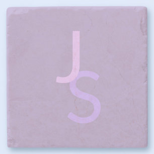 Modern Overlapping Monogrammed Initials   Purple Stone Coaster