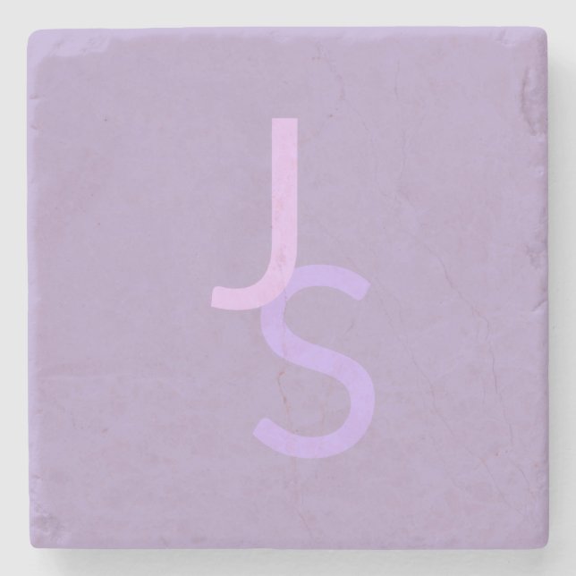 Modern Overlapping Monogrammed Initials | Purple Stone Coaster (Front)
