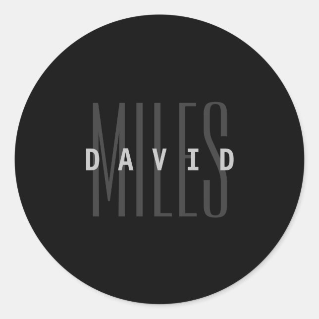 Modern Overlapping Name & Surname Classic Round Sticker (Front)