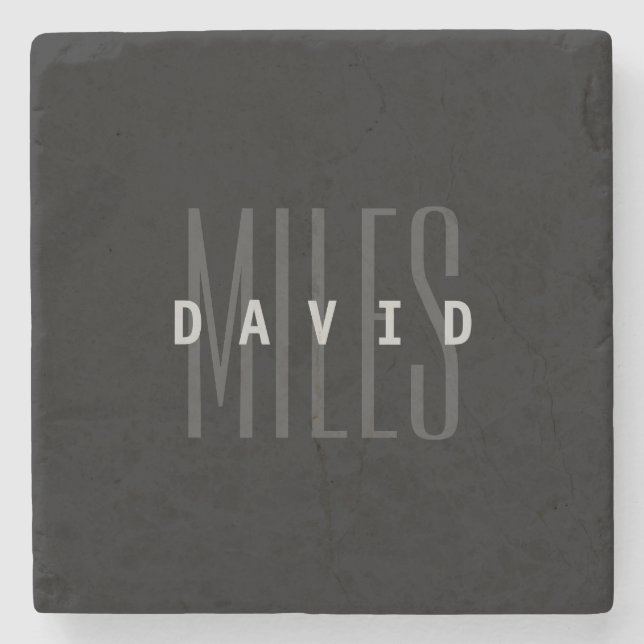 Modern Overlapping Name & Surname Stone Coaster (Front)