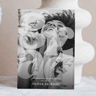 Modern Overlay Lettering GRAD Photo Graduation Announcement