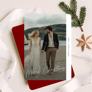Modern Overlay Red Beach Photo Nautical Christmas  Holiday Card