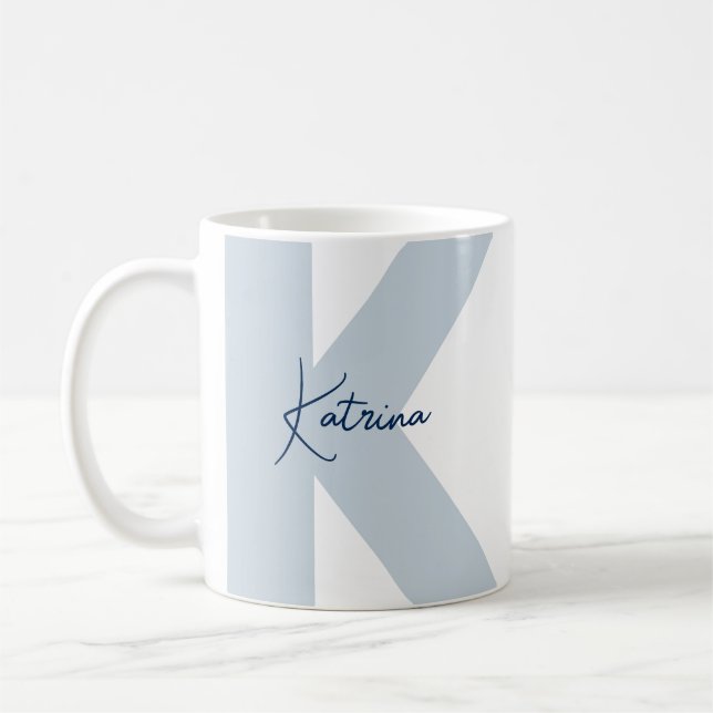 Modern Oversized Monogram Initial Handwritten Name Coffee Mug (Left)