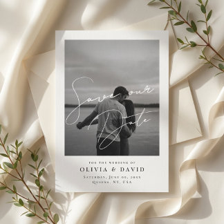 Modern Oversized Script Black White Photo Wedding Save The Date