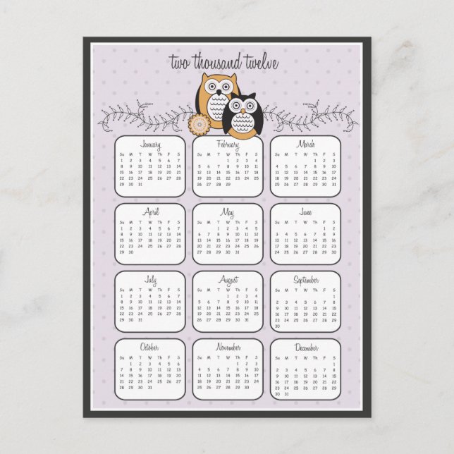 Modern Owls 2012 Calendar Postcard (Front)