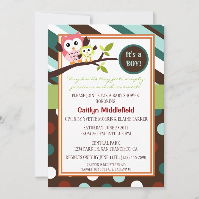 Modern Owls Baby Shower Invite (Front)