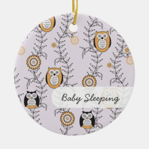 Modern Owls "Baby Sleeping" Door Hanger Ceramic Ornament