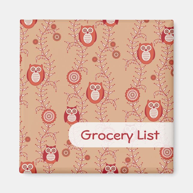 Modern Owls Grocery List Magnet (Front)