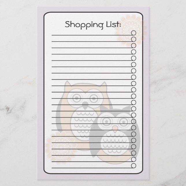 Modern Owls List Stationery (Front)