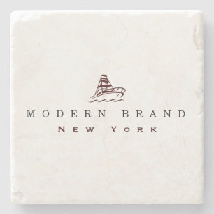 Modern Oxblood Red Black Coastal Boat Brand Stone Coaster