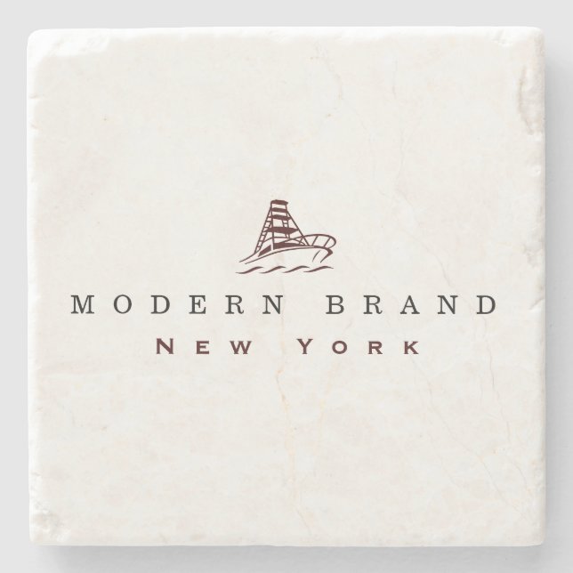 Modern Oxblood Red Black Coastal Boat Brand  Stone Coaster (Front)