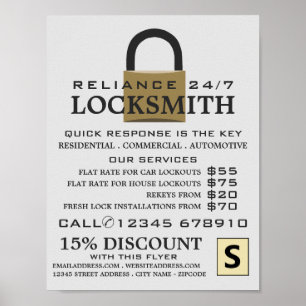 Modern Padlock, Locksmith Advertising Poster