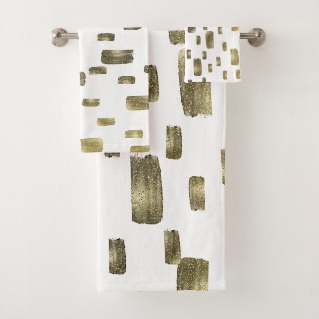 Modern Paint Brush Gold Copper Bronze Sparkle Bath Towel Set (Insitu)