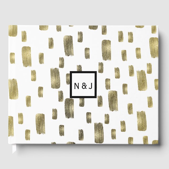 Modern Paint Brush Gold Copper Bronze Sparkle Guest Book (Front)