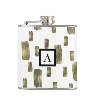 Modern Paint Brush Gold Copper Bronze Sparkle Hip Flask
