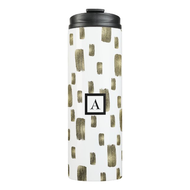 Modern Paint Brush Gold Copper Bronze Sparkle Thermal Tumbler (Front)